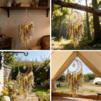 Dream Catcher Tree of Life Wall Decor,Sun Catcher,Moon Dream Catchers for Girl,Boho Bedroom Decor for Home,Handmade Feather Wall Decor Hanging Ornament(Yellow)