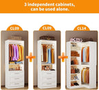 Closet System with 6 Drawers, Corner Closet Organizer Systems with 8 Shelves & 7 Hanging Rods L-Shaped Walk in Closet Freestanding Corner Tower Modular Storage System 3 Sets 2100+ Lbs Capacity White