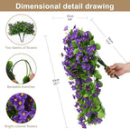 2PCS Artificial Hanging Flowers, Fake Hanging Plants Violet Vines UV Resistant for Wall Home Room Garden Wedding Indoor Outdoor Spring Summer Decoration(Purple)