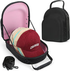 Hard baseball hat case, Hat Carrier Travel Case with Adjustable Shoulder Strap, Hat cap case for 6 Baseball Caps - Perfect for Traveling & At-Home Storage (Black with Pink)