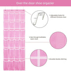 2 Pack Hanging Shoe Organizer，Over Door Shoe Organizer with 24 Mesh Large Pockets Shoe Storage Bag for Sport Shoes Size:58x21 Inch Hanging Door Shoe Rack Organizer (Pink-2pack)