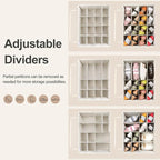 Shoe Organizer for Closet 2 Pack, Foldable Shoe Box with Adjustable Dividers and Clear Cover, Space Saving Shoe Storage Organizer Cabinet with Reinforced Handles, Fits 32 Pairs Beige TP12Y