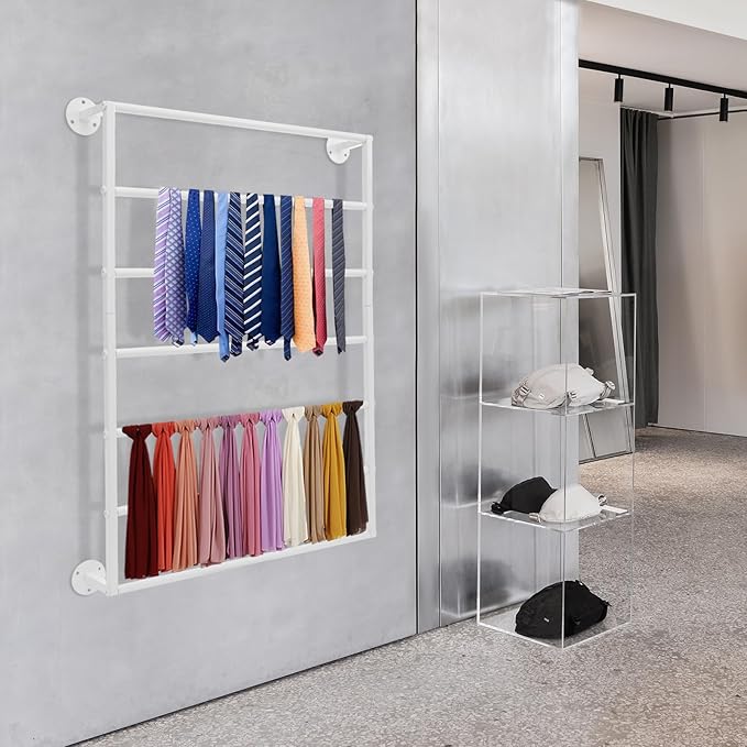 Scarf Organizer, Hijab Organizer, 7 Tier Wall Mounted Ribbon Rack, Ties Silk Scarves Towels Storage Multifunctional Metal Rack, Wall Shelf for Clothing Store, Flower Shop, Home
