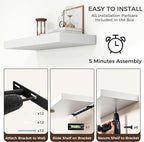 Venusmiles Floating Shelves for Wall, 30" W x 12" D x 2" H, 2 Pack of Long Wall Mounted Engineered Wood Shelves with Invisible Brackets for Living Room, Bedroom, Bathroom, Kitchen Decor, White