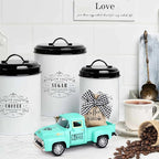 Hxezoc Coffee Decor for Coffee Bar Metal Truck with Coffee Beans Burlap Sack Vintage Pickup Mini Diecast Truck for Farmhouse Coffee Station Home Coffees Bar Tabletop Decorations (Blue)