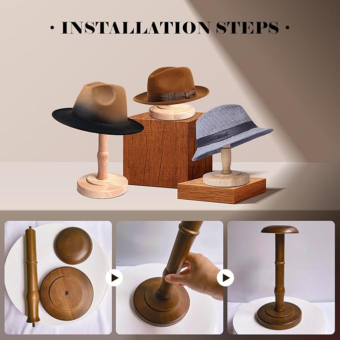 CHADWICK Vintage Style Hat Rack Stand, Light Wooden Hat Display Stand, Hat Organizer and Display Rack, Wig Holder Cowboy Hat Rack for Closet, Home Decor