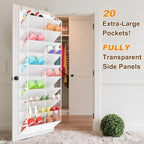 20-30 Pairs Over the Door Shoe Organizer, Clear Pockets Hanging Shoe Storage for Closet, 10-Tier Door Shoes Rack, Handing Shoes Holder Fit All the Family's Sneakers, Boots, Heels, White