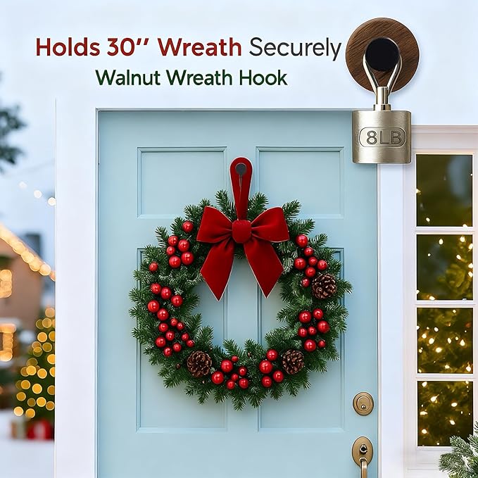 3 Pack Wreath Hangers for Front Door, Door Wreath Hanger on Glass, Window & Smooth Surfaces, Holiday Decoration Hook for Christmas, Thanksgiving, Halloween