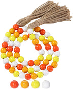 Equsion Seasonal Wooden Bead Garland with Tassels, 3.3 ft Holiday Vintage Boho Bead Garland Easter Tray Decoration, Vase Wall Room Art Birthday Party Decoration(Gradient Yellow)
