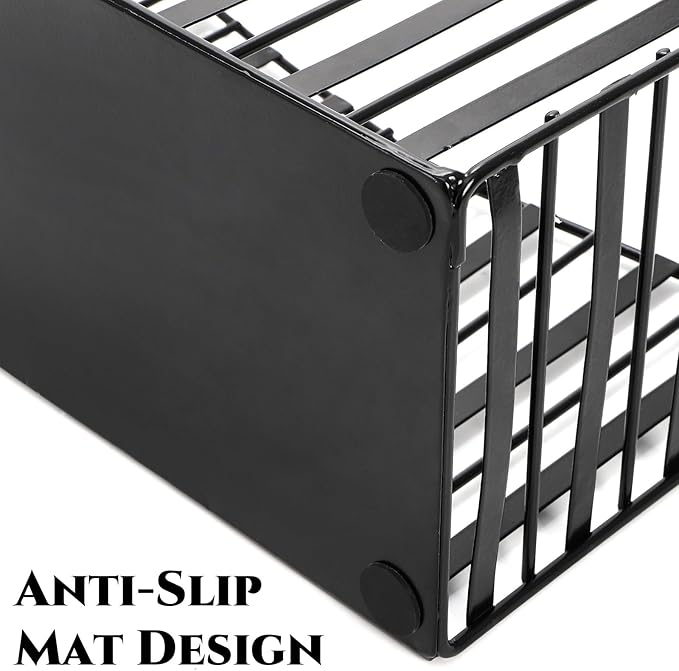Noamus Metal Magazine Holder, Document File Rack with Handle, Newspaper Book Folder Mail Organizer Bin, Iron Wire Tablet Storage Basket Stand for Home Office Bathroom Bedroom Den Living Room, Black