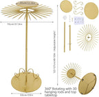 360° Rotating Gold Scarf Display Tie Rack Belt Hanger Holder Shawl Shelf, Adjustable Height Boutique Retail Display Stand Home Organizer for Commercial Clothing Store, Bedroom
