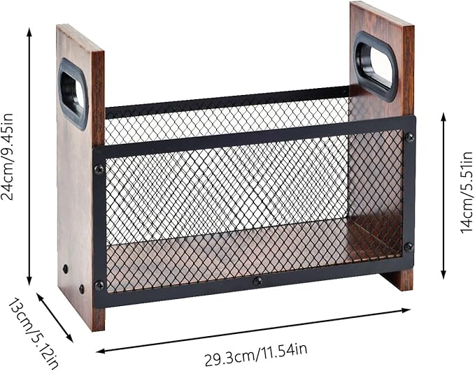 Magazine Holder, Desktop Magazine Rack File Holder Organizer Rustic Storage Basket for Magazines, Books, Newspapers, Tablets (Small)