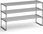 SONGMICS Shoe Rack, 3-Tier Shoe Organizer, Metal Storage Shelf, Upright or Upside Down, for 16-20 Pairs, Stackable, for Entryway, 11.8 x 36.2 x 21.7 Inches, Gray ULSA303G01
