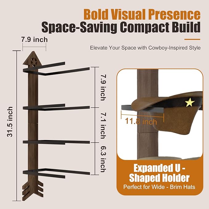 Cowboy Hat Rack -Cowboy hat holder for wall With Heavy- Organize and Display Your Hats with Ease, Wall Mounted Hat Hanger Western Decor for Cowboy Hats- Ideal Western Decor(2pcs)