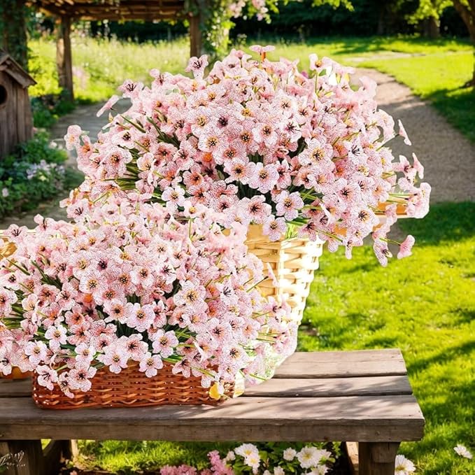 12Pcs UV Resistant Artificial Flowers Artificial Violet Outdoor Decor Realistic Faux Plants Silk Flowers No Fade for Patio Hanging Baskets Garden Pots Farmhouse Yard (Pink)