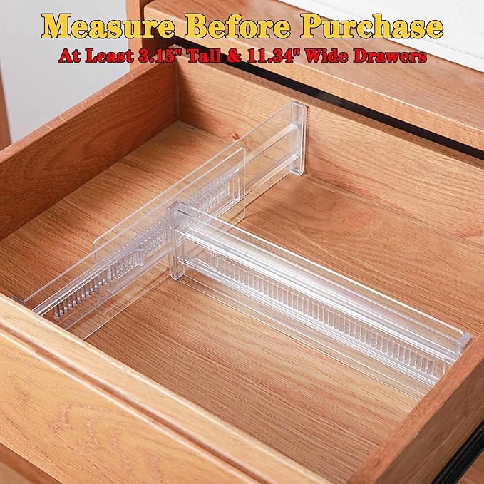12 Pcs Drawer Dividers for Clothes, 3.15" High 11.34"-19.69" Adjustable Expandable Dresser Drawer Organizer, Clear Plastic Separators for Dresser, Baby Clothing (12, clear)