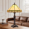 Table Lamp with Stained Glass Shade, Vintage Style Desk Lamp, Mid Century Modern Bedside Nightstand Decorative Lamps with Rocker Switch, Unique Accent Light for Bedroom Living Room Office (E26 Base)