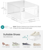 SONGMICS Shoe Boxes, Pack of 15 Shoe Storage Organizers, Stackable Clear Plastic Boxes for Closet, Sneakers, 13.1 x 9.1 x 5.6 Inches, Transparent and White ULSP015W02