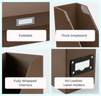 BLU MONACO | Cardboard Magazine File Holder Set of 6 | Vertical Magazine File Holder with Leather Label Slots | Standing File Holder and Cardboard Bins for Shelves Desk Office