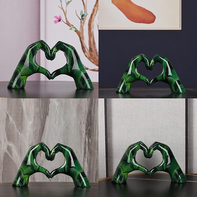 DOVDOV Resin Sculpture, Fluid Green Heart Decoration, Modern Art Statue for Home Decor for Valentine's Day, Wedding, Anniversary