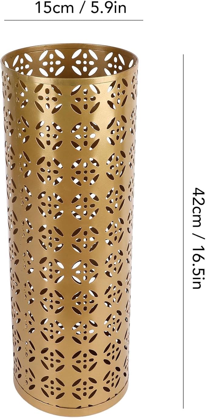Umbrella Stand, Umbrella Holder for Entryway, Round Proof Hollow Metal Umbrella Holder Bin for Home Entryway (Gold)
