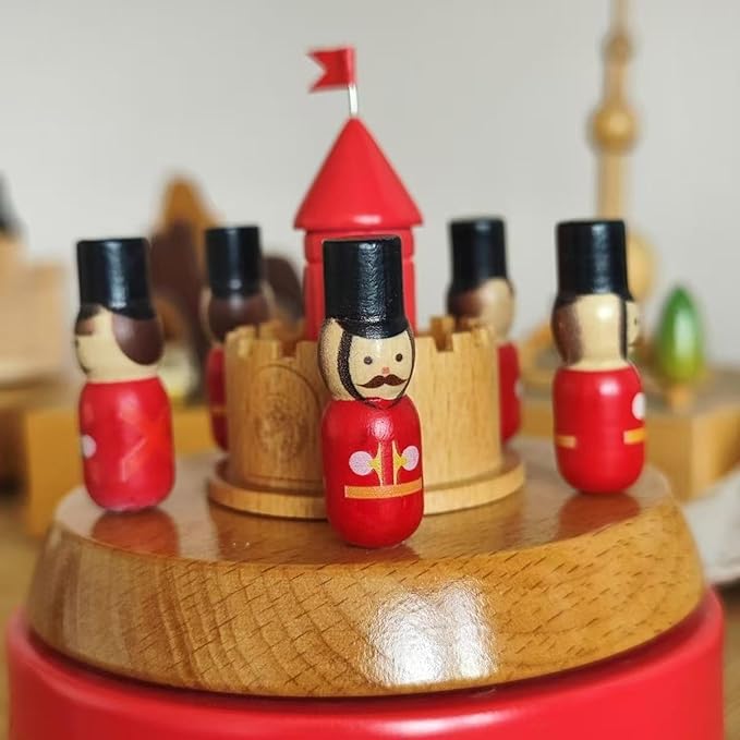Natural Solid Wood Handcrafted Beech Wooden, Musical FigureTotoro/Carousel/Fairy/Ballerina Figurine,Rotating Hand Crank Mechanism Music Box,Musical Decorations (Nutcracker)