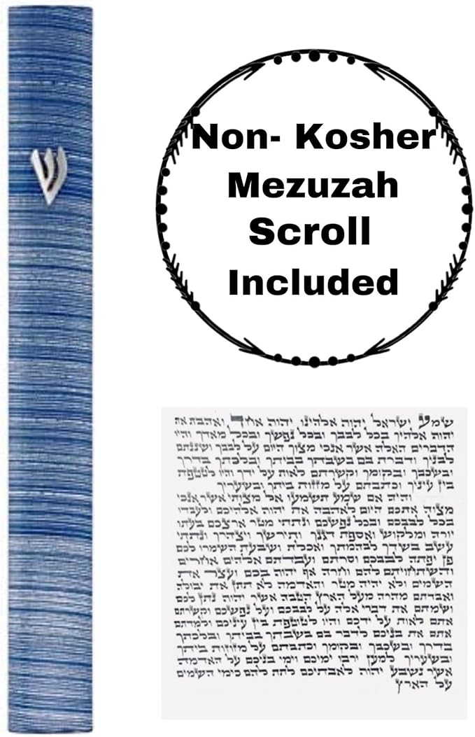 A&S Mezuzot Aluminum Mezuzah Case with 3D Painted Shin Design Easy Peel and Stick Judaica Door Mezuza for Parchment Scroll (Blue/White, 5 Inches)