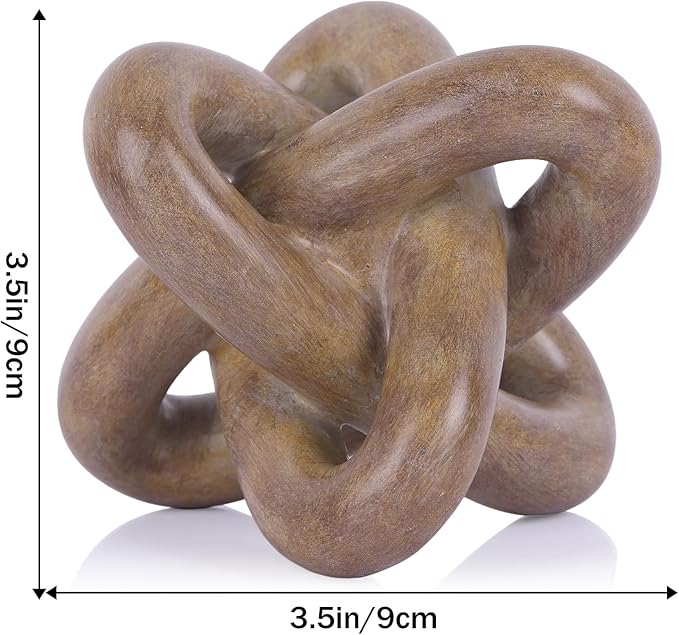 DOVDOV Wood-Toned Knot Sculpture, Triple-Knot Statue, Wood-Toned Home Decor, Ideal for accenting Rustic-Style Coffee Tables, Living Room TV Stands, Dining Tables, and entryway Shelving.