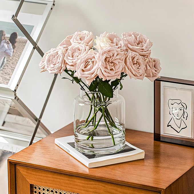 Clear Vases for Centerpieces, 9 Inch Large Glass Vase for Bouquet, Glasses Home Decor Modern Jarrones Decorativos for Wedding Living Room Dining Table Office