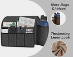 Ntomtuex Sofa Armchair Caddy Remote Control Holder with Water Bottle for Couch Recliner, Armrest Organizer with 7-Pocket Design for Magazines, Eyeglasses, iPad, Phone, Grey