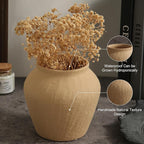 Farmhouse Ceramic Vase - Yellow Rustic Vintage Flower Vase for Home, Living Room, Shelf and Dining Table Decor-6.1IN.
