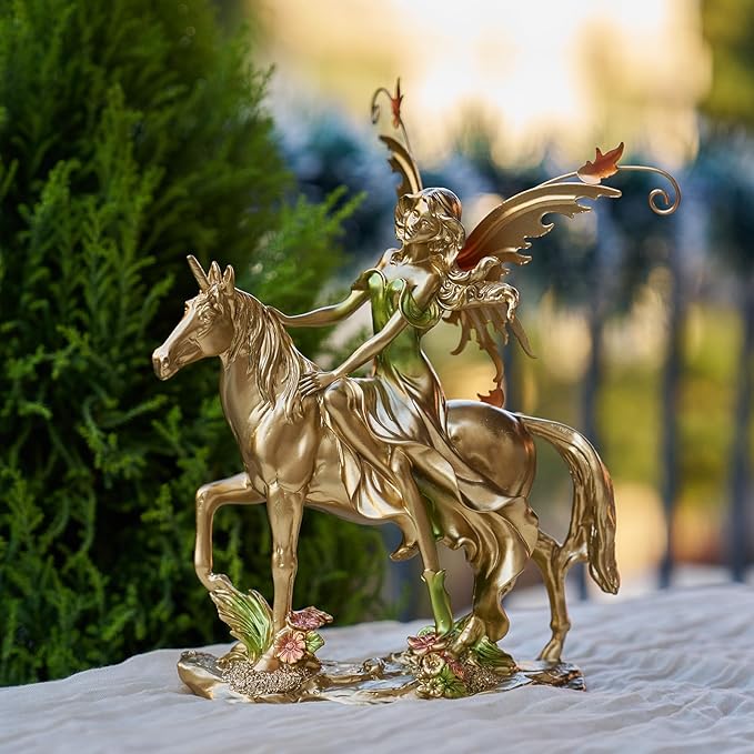 Resin Fairy Statue Elegant Fantasy Decor, Hand-Painted Angel Figurine Graceful Fairy Sculpture for Bookshelf, Mantel, Indoor Outdoor Decor, Thoughtful Gift for Women, Girls (Riding)
