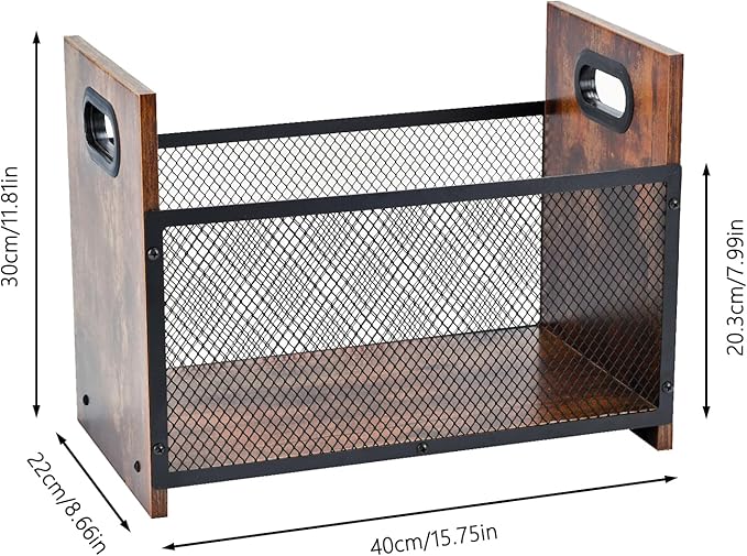 Magazine Holder, Desktop Magazine Rack File Holder Organizer Rustic Storage Basket for Magazines, Books, Newspapers, Tablets (Large)