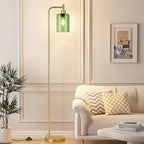 Ziisee Floor Lamps for Living Room - Industrial Standing Lamp with Green Glass Shade, Modern Gold Floor Lamp with LED Bulbs, Farmhouse Floor Lamp for Bedroom, Tall Lamp for Office