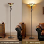 GyroVu Tiffany Floor Lamp Torchiere Floor Lamp with Stained Glass 71 Inch Tall Floor Lamp Standing Reading Light Floor Lamp for Living Room Corner Bedroom Home Office, Bulbs Included