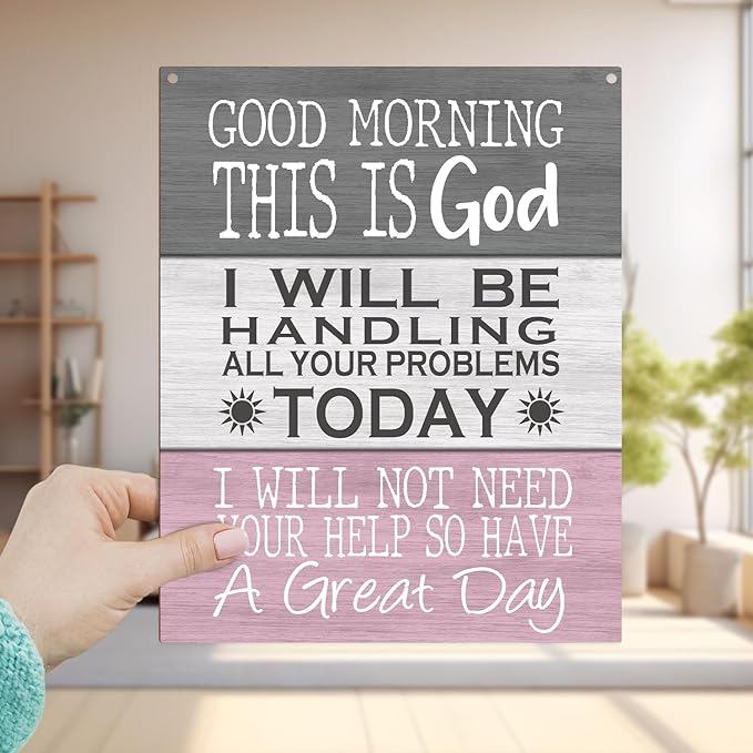 Christian Gift Bible Gifts Religion Gift for Women Men Home Decor Good Morning This is God Inspirational Wood Hanging Sign Plaque with Rope Wall Office Bedroom Shelf Decor -30