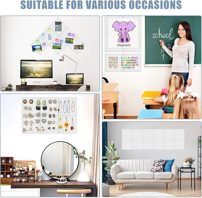 Large Cork Board Alternative 48" X 36" Bulletin Board - 12 Pack Removable Felt Wall Tiles with 30 pushpins, Large Cork Boards for Walls Cork Board for Office Pin Board Tack Board - Warm White