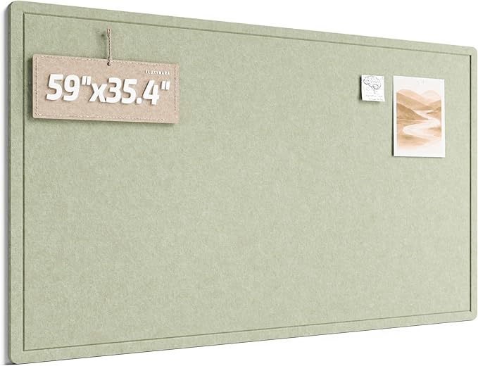 Fluxynara Large Bulletin Board, 59" x 35.4" Cork Board Alternative with 24 Safe Removable Adhesive Tabs, Foldable Felt Pin Board for Home Office, Classroom, Bedroom,Entryway for Walls—Sage