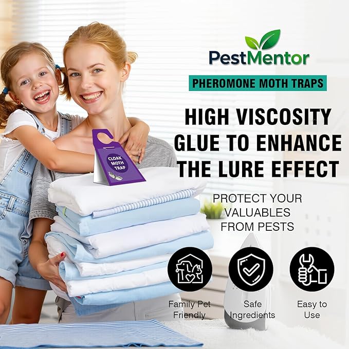Moth Traps, Clothes Moth Killer with Sticky Glue Pheromone, No Toxic Odorless Organic Meal Moths Trap,Sticky Trap Based Repellent for Closets Carpet Kitchen Garden Barn,6 Packs