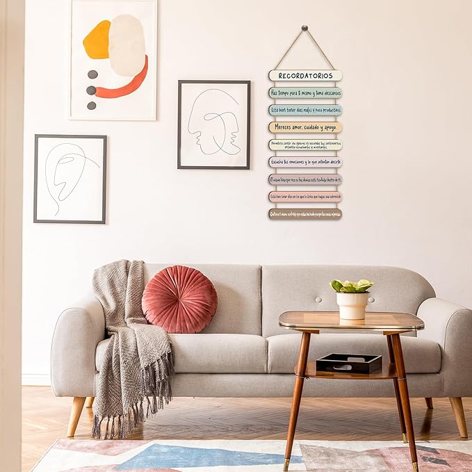 Yookeer Mental Health Reminders Wall Decors Wooden Hanging Art Counseling Room Decor Positive Psychology Affirmations Feelings Pediments for Home Counseling Office (Bright Color,Spanish Style)