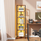TUTOTAK Corner Shelf with LED Light, 6-Tier Corner Bookshelf for Small Space, Narrow Display Corner Shelf Stand with Storage Rack, for Living Room, Bedroom, Rustic Brown BS05BB006L