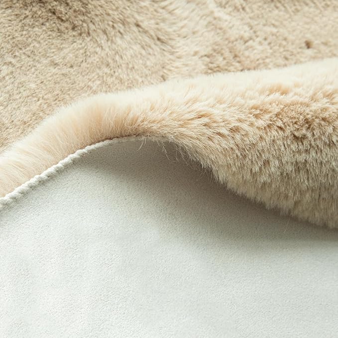Light Brown Beige Washable Shaggy Round Rug 5ft Faux Rabbit Fur Rugs for Living Room Circle Nursery Rug for Bedroom Girl Room Décor