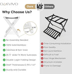 Fully Assembled Luggage Racks Set of 2 with 4 Foldable Cube Storage Bins, 26.77" Bamboo Luggage Rack Stand for Guest Room, 5 Nylon Straps, Suitcase Stand with Storage Shelf for Bedroom Hotel, White