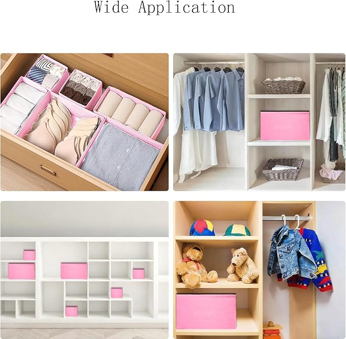 Drawer Organizer,12Pcs Dresser Drawer Organizers Foldable Closet Organization and Storage Dividers for Underwear, Sock, Baby Closet Organizer(Pink)