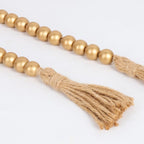 58in Wood Bead Garland with Tassels, Farmhouse Rustic Country Decor Prayer Boho Wall Hanging Decoration (Gold)