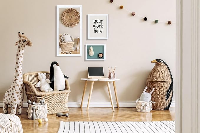 KTKDE 20x40 Picture Frame Set of 3, Poster Frame Wooden White 40 by 20 in for Pictures and Art Prints, Exhibition, Caffe Large Frame for Photos, best gift