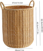 Entryway Tall Round Umbrella Stand with Chassis, Hand Made Imitation Rattan Umbrella Basket, Freestanding Umbrella Storage Basket for Home Office Hallway(28x45.5cm(11x17.9in), Coffee)