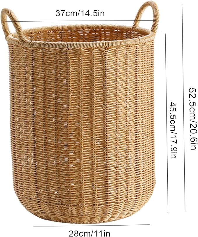 Entryway Tall Round Umbrella Stand with Chassis, Hand Made Imitation Rattan Umbrella Basket, Freestanding Umbrella Storage Basket for Home Office Hallway(28x45.5cm(11x17.9in), Coffee)