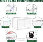 10 Pack Acrylic X-Large Sneaker Shoe Storage Display Case Shoe Boxes Clear Plastic Stackable Bins Boot Handbag Organizer Shoe Cabinet with Magnetic Lids,Size 14