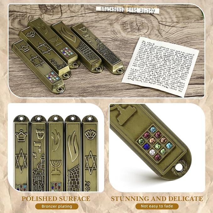 Kichvoe 5 Sets Mezuzah for Door with Scrolls: Vintage Religious Metal Mezuzah Cases - Easy Install Doorpost Scripture Scroll Decor House Warming Blessing Hanukkah Decoration